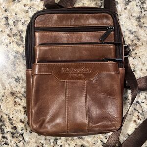 Meigardass Brown Leather Crossbody Bag - Pockets - Adjustable Chestnut Color
